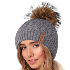 FURTALK Women Winter Real Fur Pom Pom Hat Twist Drop Shipping HTWL003