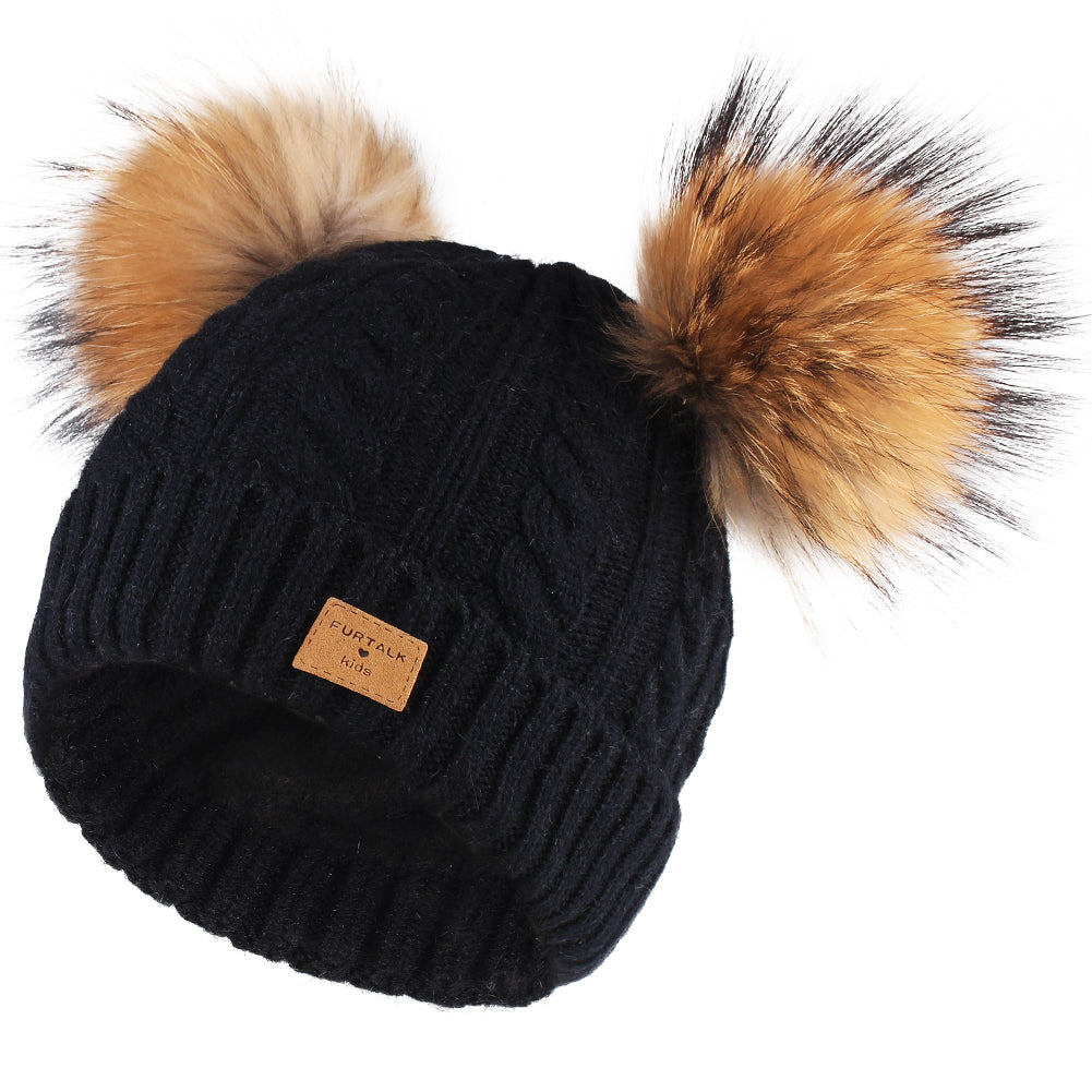 Stormi Kids Beanies with Fur Pom Poms 