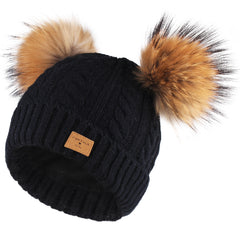 FURTALK Kids Winter Real Fur Pom Pom Hats Double Poms Drop shipping  SFFW033