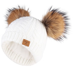 FURTALK Kids Winter Real Fur Pom Pom Hats Double Poms Drop shipping  SFFW033