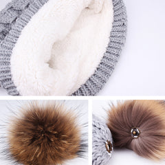 FURTALK Kids Winter Real Fur Pom Pom Hat Scarf Set Diamond pattern Drop Shipping SFFW032