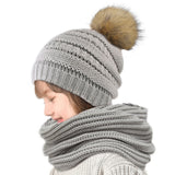 FURTALK  Kids Winter Faux Fur Pom Pom Hat Scarf Set Drop Shipping HTWL011