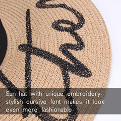 FURTALK Women Straw Wide Brim Beach Sun Hat Embroidered Drop Shipping SH042