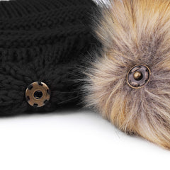 FURTALK Winter Kids Real Fur Pom Pom Hat Double Layer Drop Shipping HTWL097