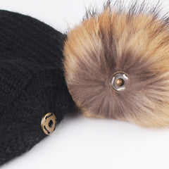 FURTALK Women Winter Real Fur  Slouchy Pompom Hat Drop Shipping  AD009