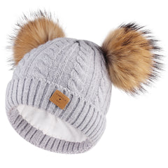 FURTALK Kids Winter Real Fur Pom Pom Hats Double Poms Drop shipping  SFFW033