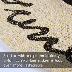 FURTALK Women Straw Wide Brim Beach Sun Hat Embroidered Drop Shipping SH042