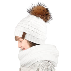 FURTALK Child Winter Real Fur PomPom Hat Scarf Set  Drop Shipping CH011