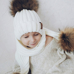 FURTALK Child Winter Real Fur Pom Pom Hat Drop Shipping HTWL028