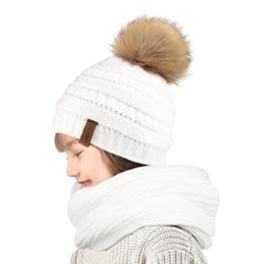 FURTALK  Kids Winter Faux Fur Pom Pom Hat Scarf Set Drop Shipping HTWL011