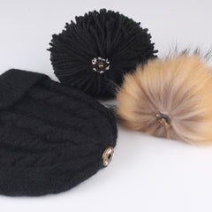 FURTALK Winter Women Slouchy Faux Fur PomPom Hats Drop Shipping A003