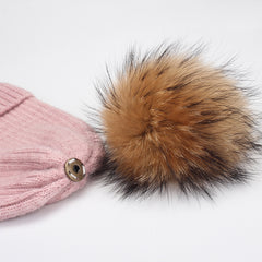 FURTALK Kids Winter Real Fur Fur Pom Pom Hat  Drop Shipping A051