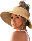 FURTALK Women Sun Visor Wide Brim Ponytail Straw Hat Drop Shipping SH054