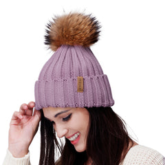 FURTALK Winter Women  Real Fur PomPom Hat  Drop Shipping HTWL001