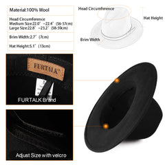 FURTALK Fedora Hats for Men Women 100% Australian Wool Felt Wide Brim Hat Wide Leather Belt Crushable Packable