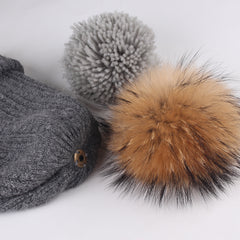 FURTALK Winter Women Real Fur Pom Pom  Hat and ScarfDrop Shipping AD003