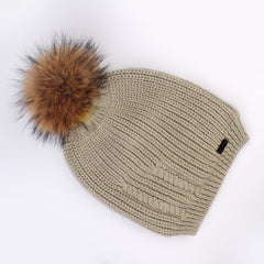 FURTALK Women Winter Real Fur  Slouchy Pompom Hat Drop Shipping  AD009