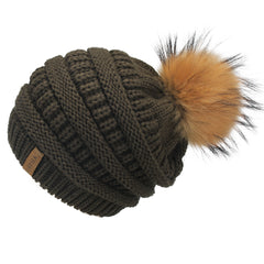 FURTALK Women Winter Slouchy Real Fur Pompom Hats Drop Shipping A003