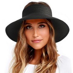 FURTALK Women Sun Visor Wide Brim Ponytail Straw Hat Drop Shipping SH054