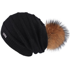 FURTALK Women Winter Sloughy Real Fur Pompom Hat  Drop Shipping AD006