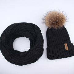 FURTALK Women Real Fur Pom Pom Hat Scraf Set Drop Shipping  SFFW034