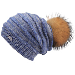 FURTALK Women Winter Sloughy Real Fur Pompom Hat  Drop Shipping AD006