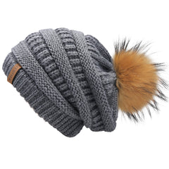 FURTALK Women Winter Slouchy Real Fur Pompom Hats Drop Shipping A003