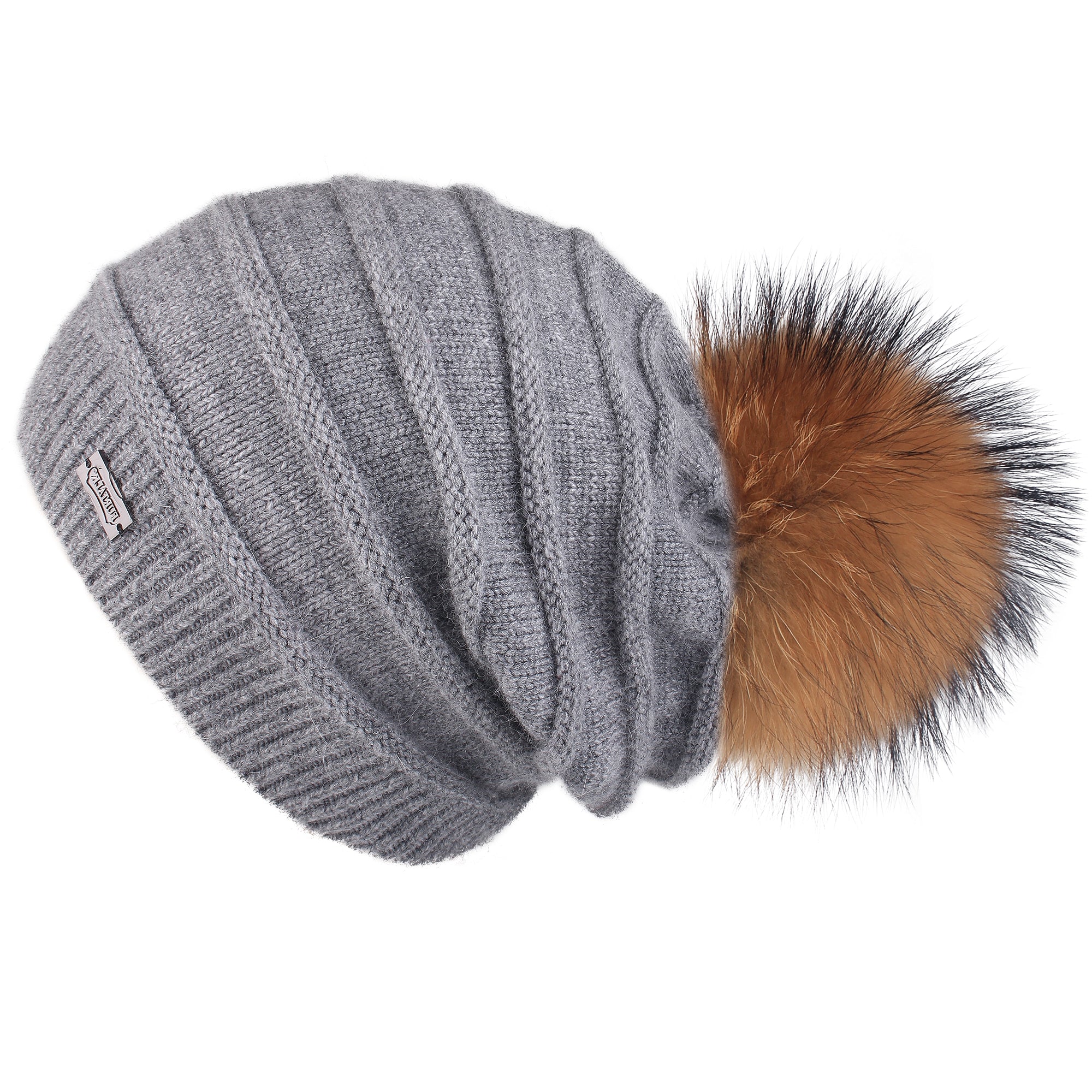 FURTALK Women Winter Sloughy Real Fur Pompom Hat Drop Shipping AD006