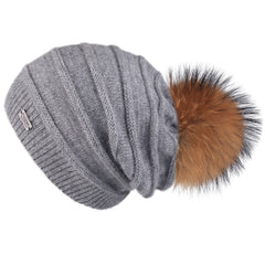 FURTALK Women Winter Sloughy Real Fur Pompom Hat  Drop Shipping AD006