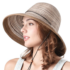 FURTALK Women Paper Straw Beach Hat Circle Stripes Drop Shipping SH052