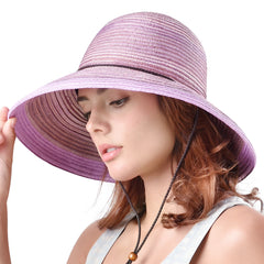 FURTALK Women Paper Straw Beach Hat Circle Stripes Drop Shipping SH052