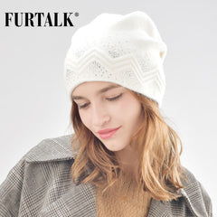 FURTALK winter wool women winter hat rabbit fur hats with double ling skullies beanie for girls B008