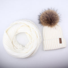 FURTALK Women Real Fur Pom Pom Hat Scraf Set Drop Shipping  SFFW034