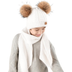 FURTALK Kids Winter Real Fur Pom Pom Hats Double Poms Drop shipping  SFFW033