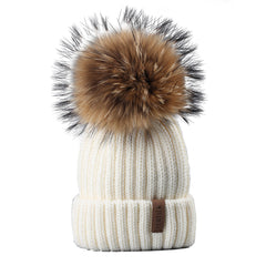 FURTALK Child Winter Real Fur Pom Pom Hat Drop Shipping HTWL028