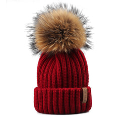 FURTALK Child Winter Real Fur Pom Pom Hat Drop Shipping HTWL028