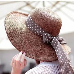 FURTALK Women Summer Wide Brim Straw Sun Hat  Spotted Bow Drop Shipping  SH005