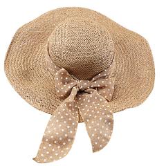 FURTALK Women Summer Wide Brim Straw Sun Hat  Spotted Bow Drop Shipping  SH005