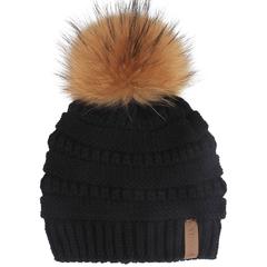 FURTALK Winter Kids Real Fur Pom Pom Hat Double Layer Drop Shipping HTWL097