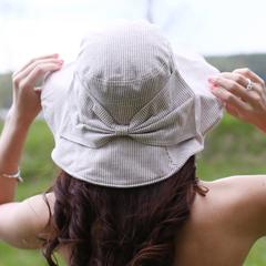 FURTALK Women Bucket Beach Hats Stripes Bow Drop Shipping  SH007