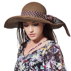 FURTALK Women Summer Wide Brim Straw Sun Hat  Spotted Bow Drop Shipping  SH005